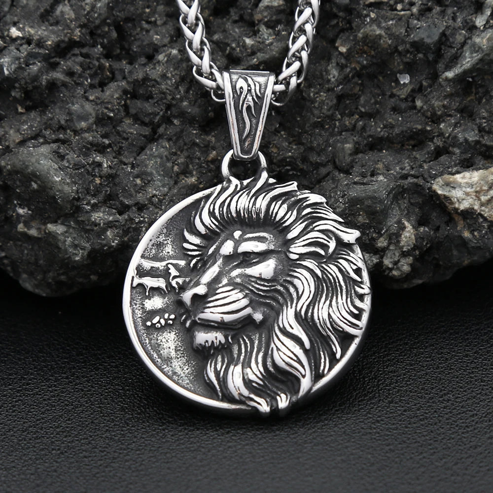 Lion Viking Steel Pendant Nordic Punk Biker Animal