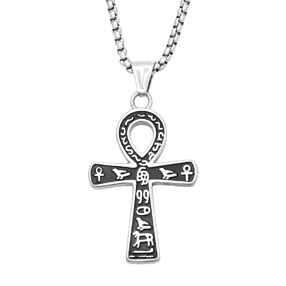 Vintage Punk Anka Cross Pendant Stainless Steel Egyptian Necklaces For Men Women Unique Rune Amulet Jewelry Gifts