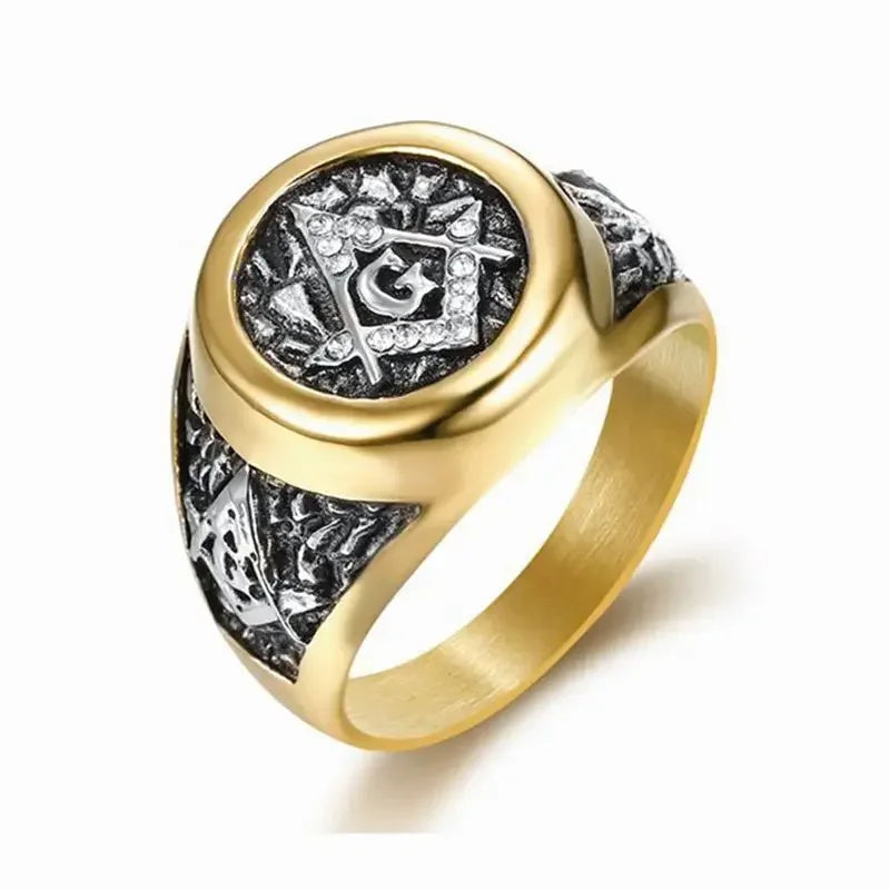 Masonic Iced Out White CZ Ring — Stainless Steel