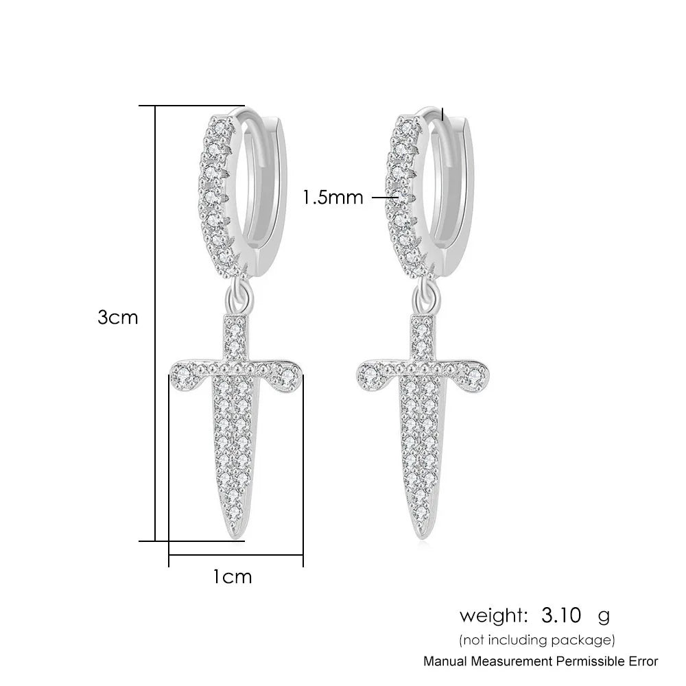 Iced Out Ankh Dangle Hoop Earrings CZ