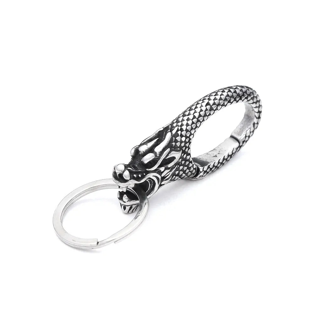 Viking Dragon Head Keychain — Stainless