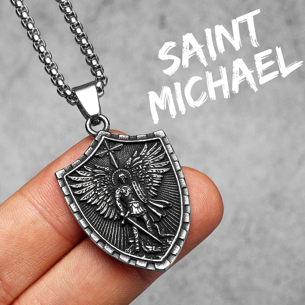 Archangel Michael Pendant Necklace Stainless Steel