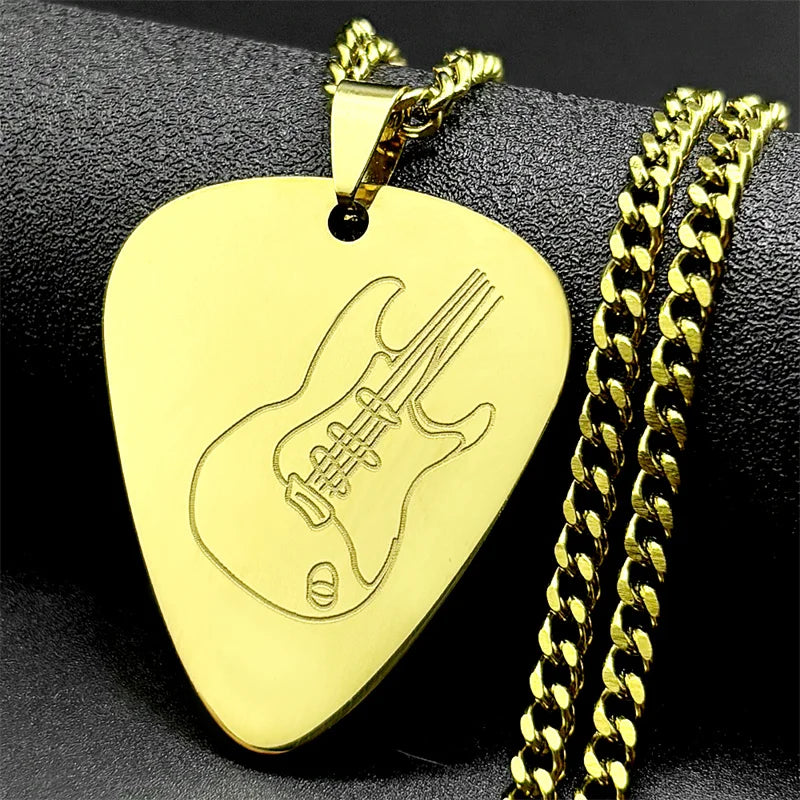 Guitar Pick Gold Pendant Necklace — Stainless Steel
