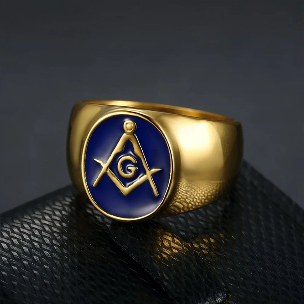 Punk Mason Masonic Symbol Ring Gold Color Stinless Steel Master Rings For Men Women Freemasonry Fashion Party Jewelry