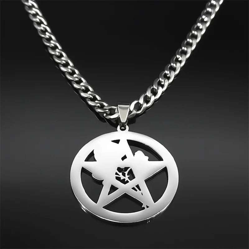 Black Rose Pentagram Pendant — Silver