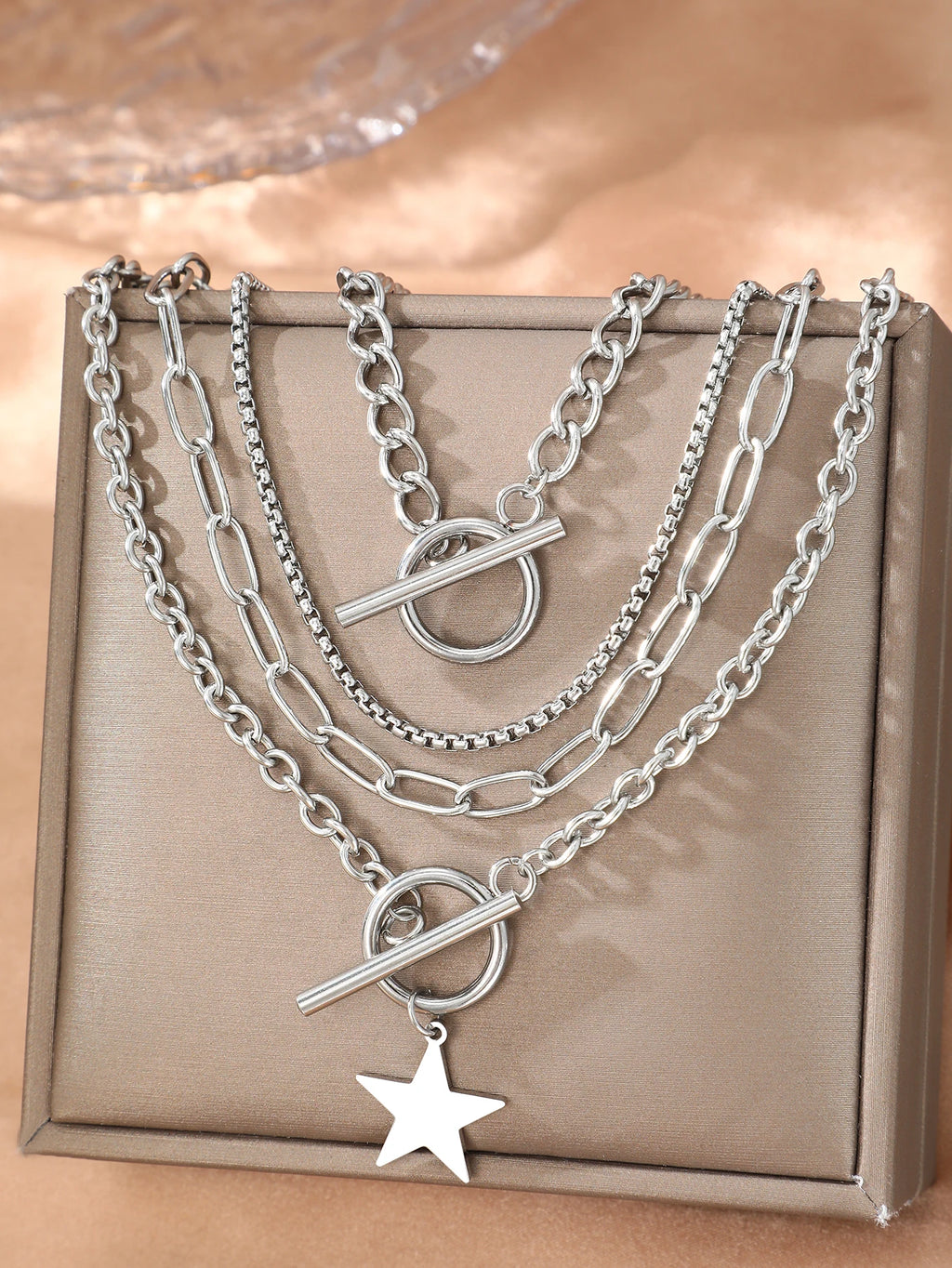 DOTIFI Stainless Steel Fashion Hip Hop Personalized Trend Kpop Exquisite Design Men's Multi-Layer Star OT Clasp Necklace Set