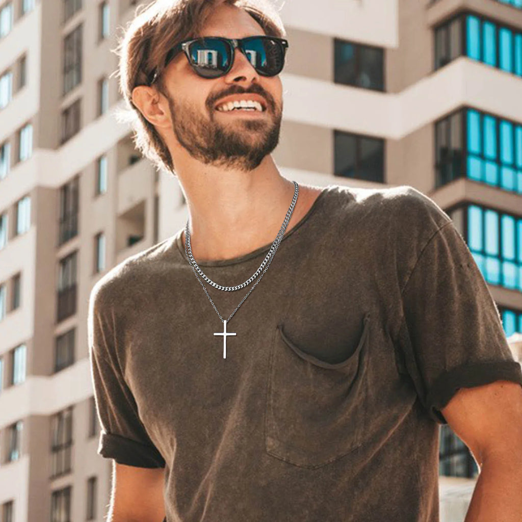 Layered Cross Pendant Set — Stainless Steel