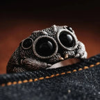 Black Agate Jumping Spider Ring Personalized Electroplated Copper Animal Open Rings Adjustable Opening Fashion