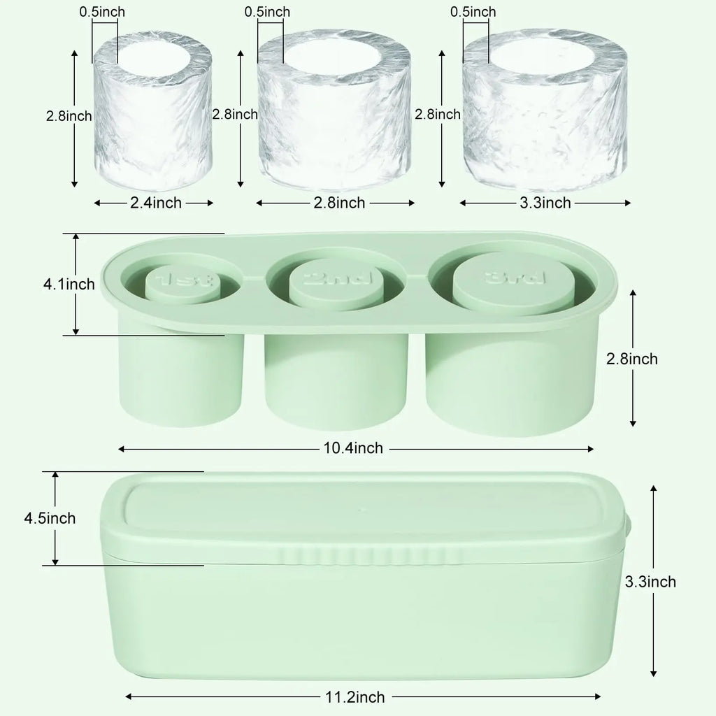 Silicone Ice Cube Maker Tray For Stanley Cup with Lid and Bin for Freezer, 3 Hollow Large Cylinder Ice Cube Mold for