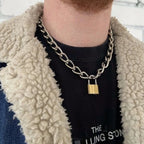 Retro Punk Fashion Exaggerated Thick Chain Necklace Simple New Couple Multi-Layer Lock Necklace Unisex Jewelry