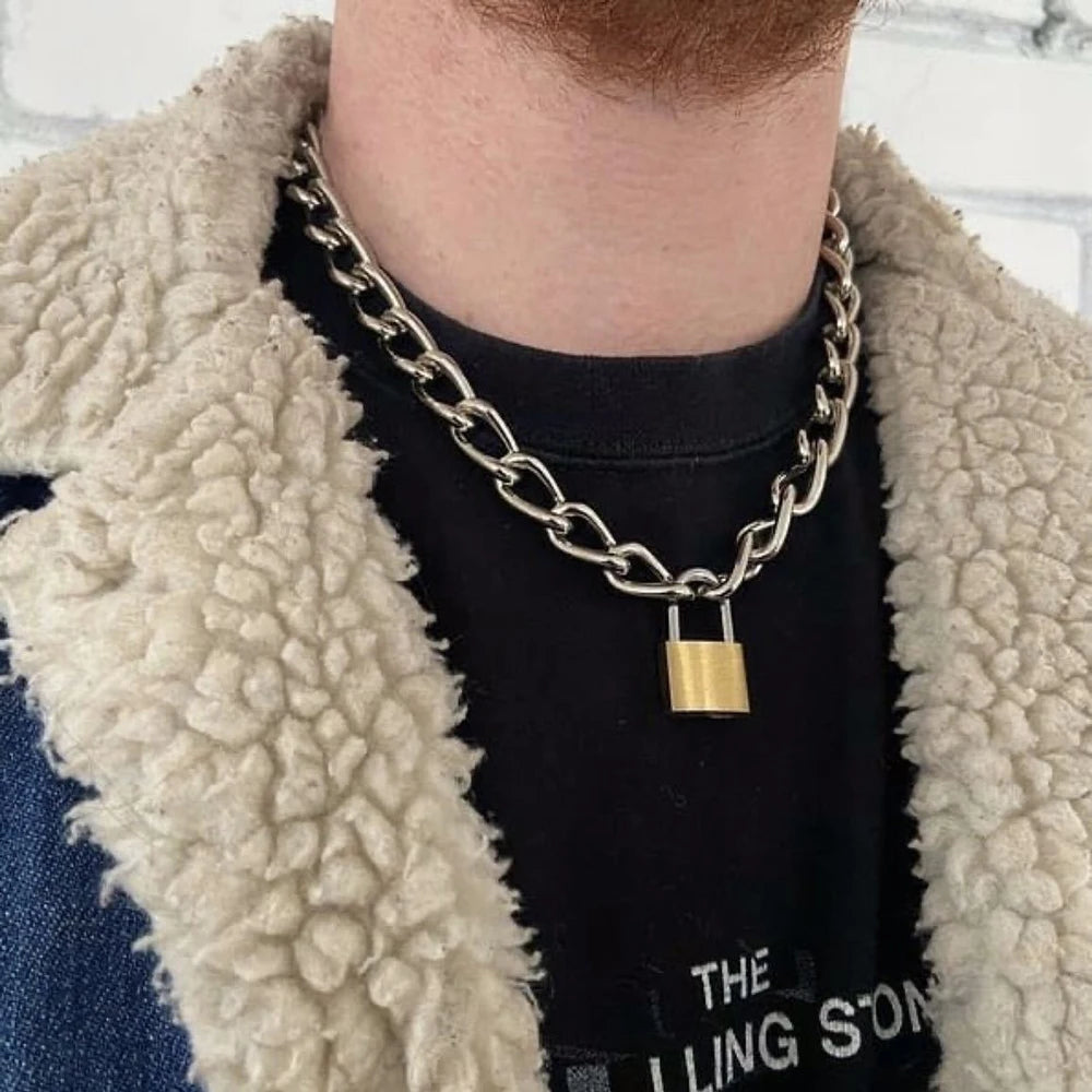 Retro Punk Fashion Exaggerated Thick Chain Necklace Simple New Couple Multi-Layer Lock Necklace Unisex Jewelry
