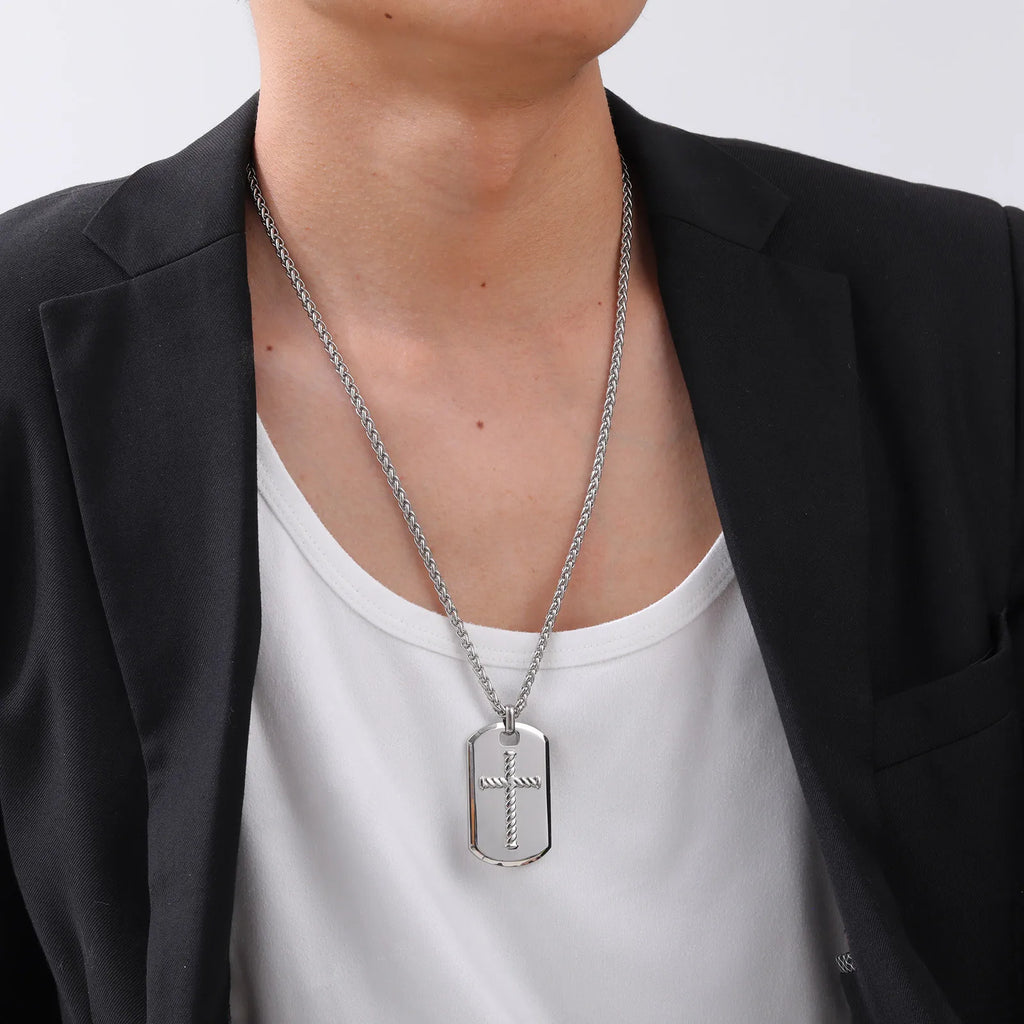 Cross DogTag Pendant Necklaces for Men Boys,High Polished Stainless Steel Pendant Necklaces,Jewelry Gifts for Husband DAD BBF