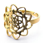 Heart Gold Ring Sacred Geometry Metatron Flower