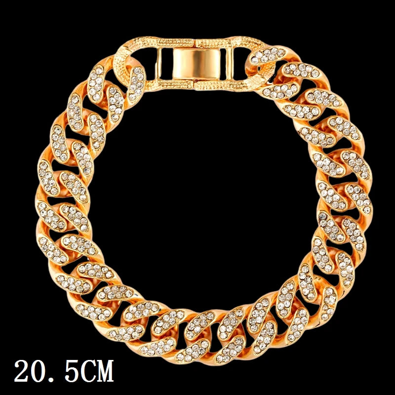 Hip Hop Full Crystal Heart Tennis Chain Bracelets for Men Women Bling Square Rhinestone Cuban Link Chain Bracelet Luxury Jewelry