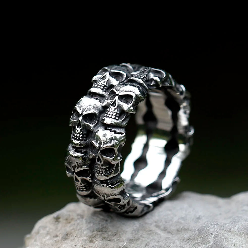 NEW Men's 316L stainless steel rings Unique Skull ring Vintage Aegishjalmur PUNK Jewelry Gifts free shipping