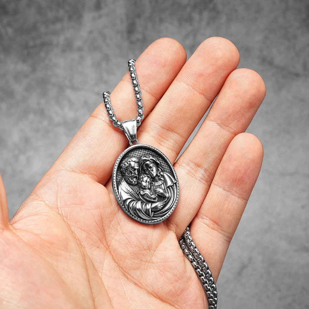 Holy Family Pendant — Stainless Steel