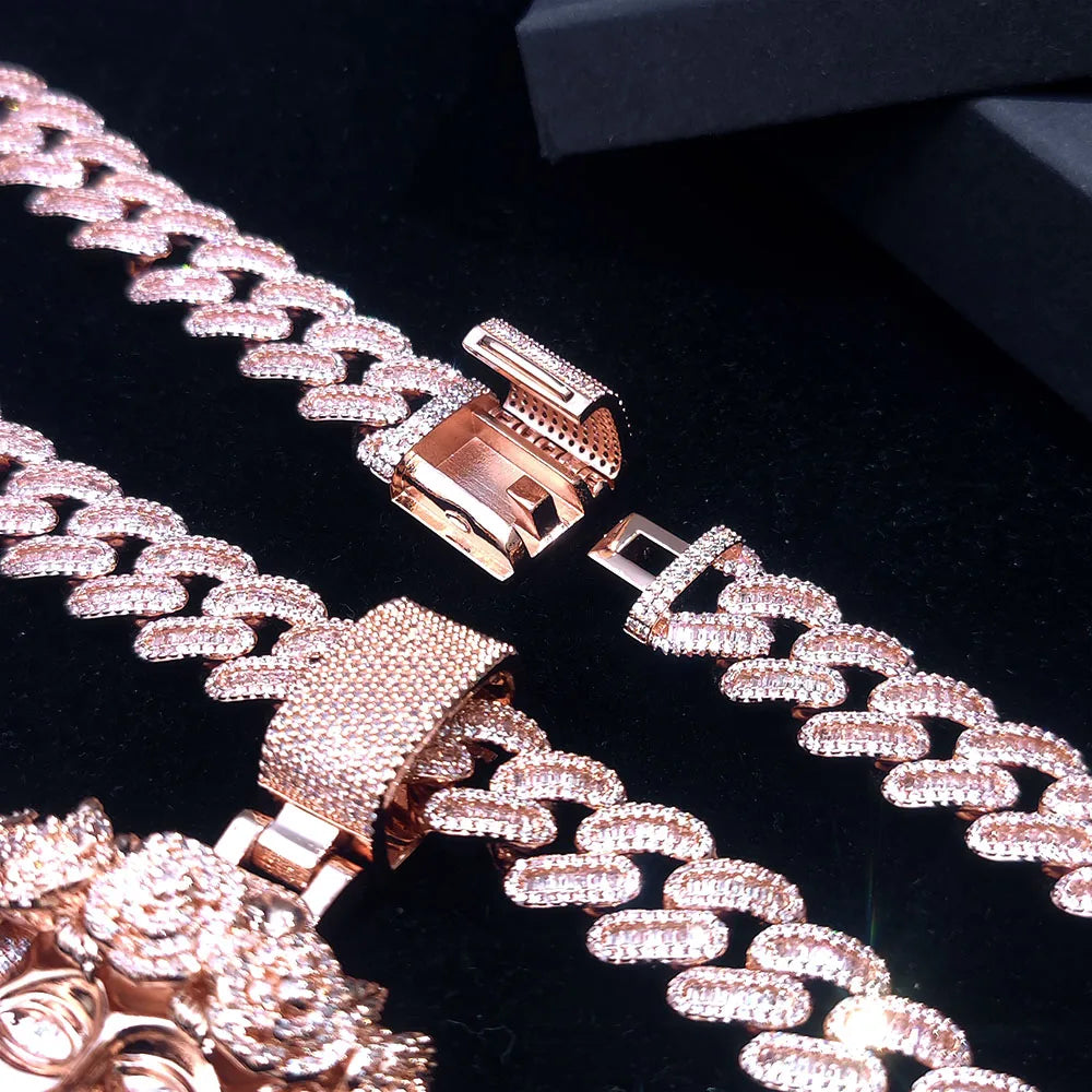 Rose Gold Jesus Cuban Pendant Necklace Iced Out