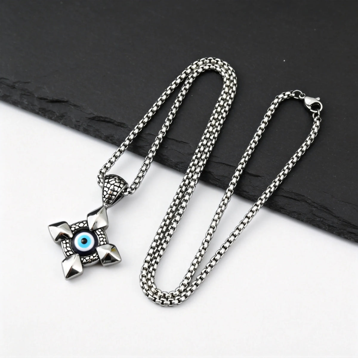 New Evil Eye Necklace for Men,High Quality Stainless Steel Geometric Pendant Necklace,Punk Türkiye Amulet Jewelry