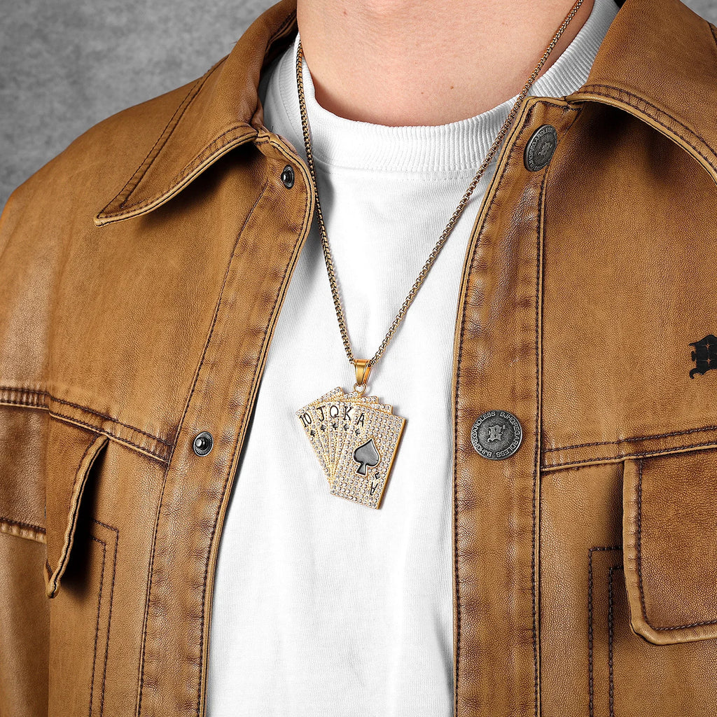 Royal Flush Poker Card Pendant Necklace — Stainless Steel