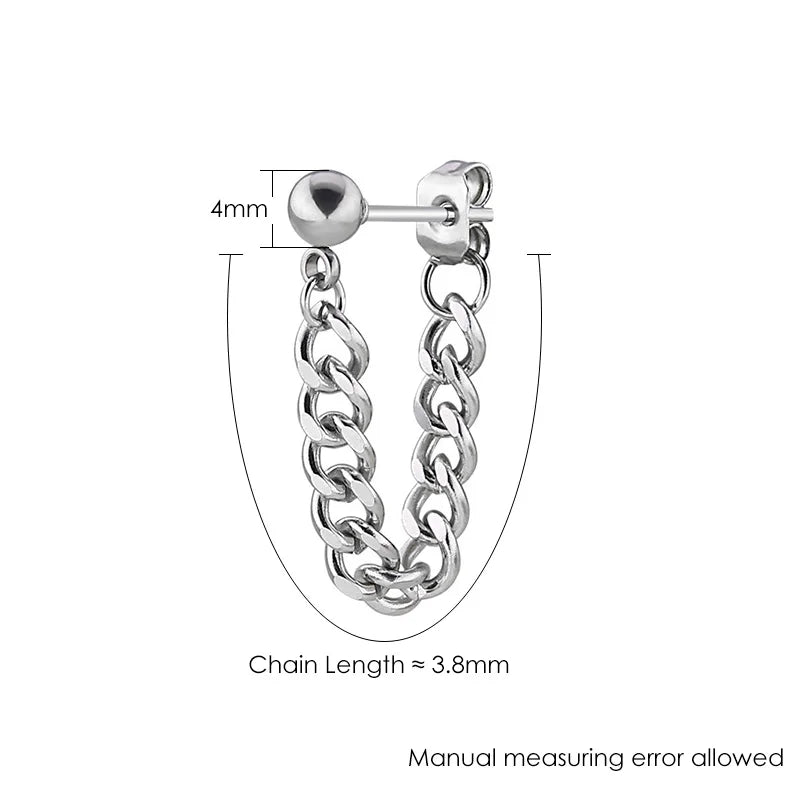Black Steel Chain Stud Earrings Minimal
