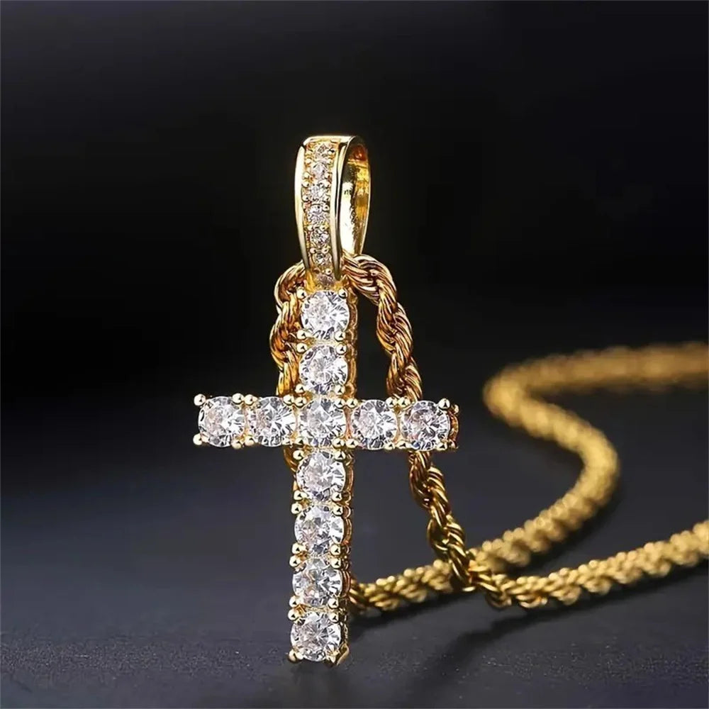 Classic Zircon Cross Necklace Iced Out Hip Hop for Men and Women Bling Pendant Punk Jewelry Gifts