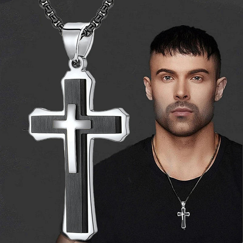 Double-Layer Cross Stainless Steel Pendant Necklace