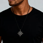 Retro Viking Rune Compass Necklace for Men Boys,Gun black Stainless Steel Talisman Collars,Stylish Punk Jewelry Gift