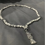 Santa Muerte Skull Rosary Necklace — Silver-Tone