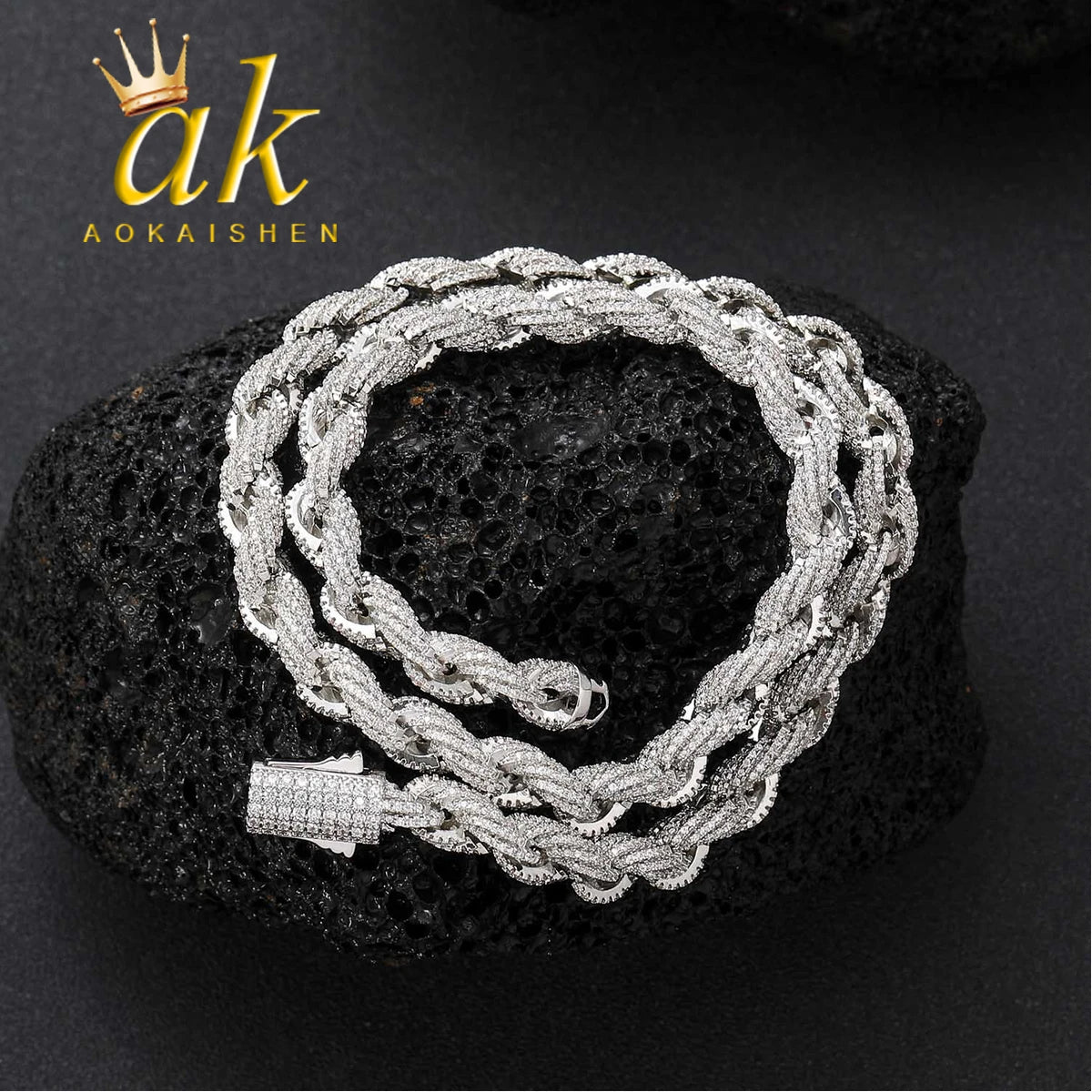 Aokaishen 8mm Stainless Steel Rope Chain for Men PVD Plated Rock Street Hip Hop Jewelry