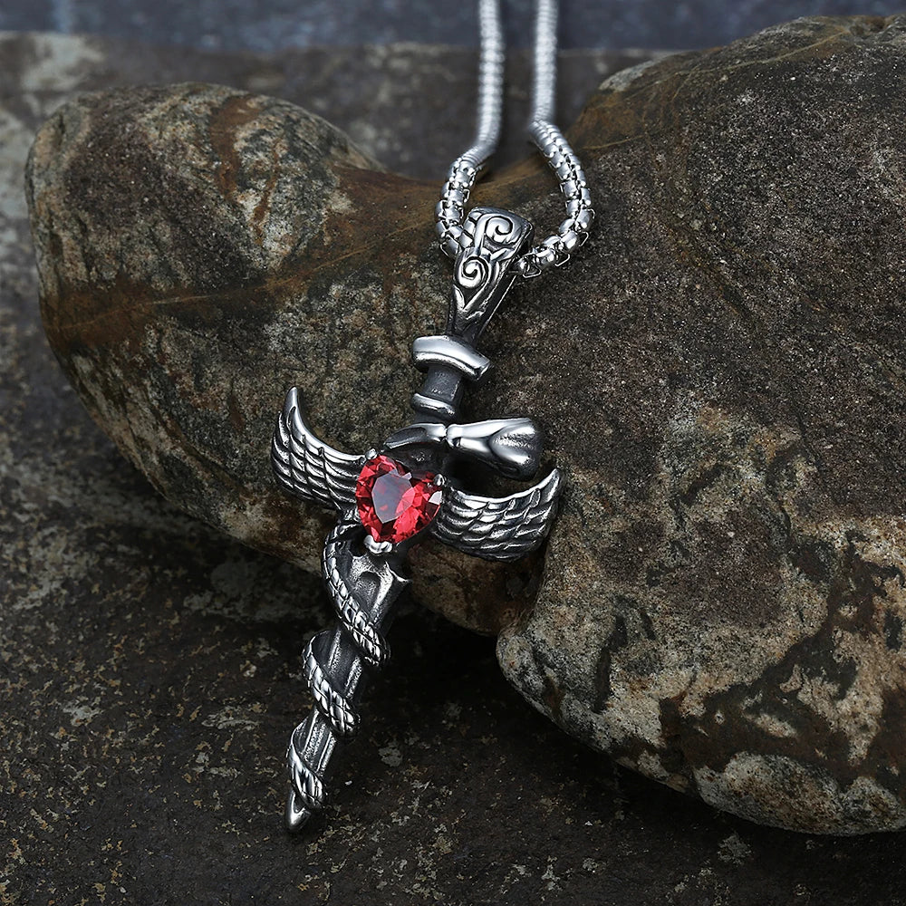 Sword Cross Stainless Steel Pendant Necklace