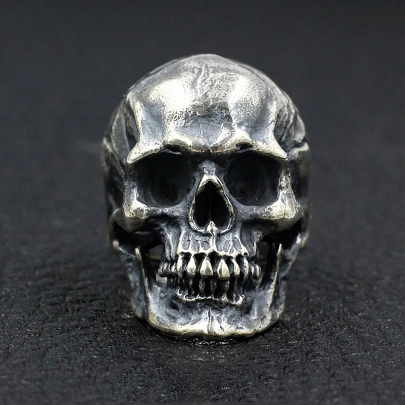 Retro Skull Statement Ring — Silver