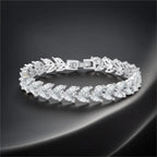 Silver Iced Out Leaf Bracelet Zirconia