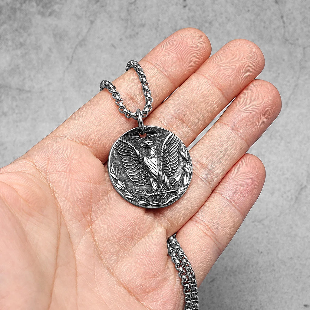 Eagle Badge Pendant Necklace Stainless Steel
