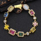 Cross Chain Necklace Iced Out Colorful Gemstone