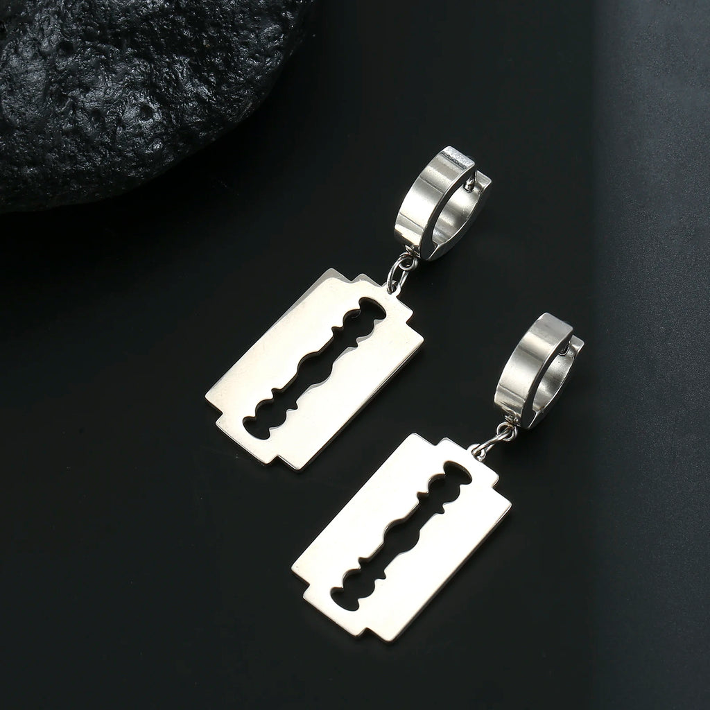 My Shape Punk Blade Razor Hoop Earrings for Men  Women Stainless Steel Circle Drop Earring Ear Clip Fashion Party Jewelry