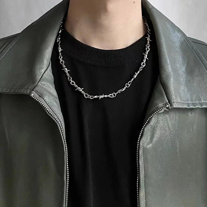 Silver Color Geometric New Barbed Wire Choker Necklace for Women Men Gothic Punk Thorn Chain Necklaces Hip Hop Y2K Jewelry Gift