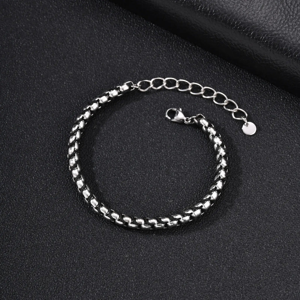 Braided Black Rope Bracelet — Stainless Steel