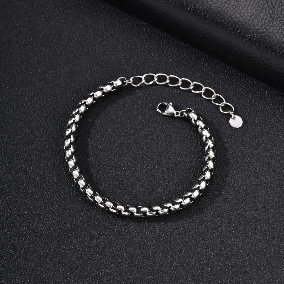 Braided Black Rope Bracelet — Stainless Steel