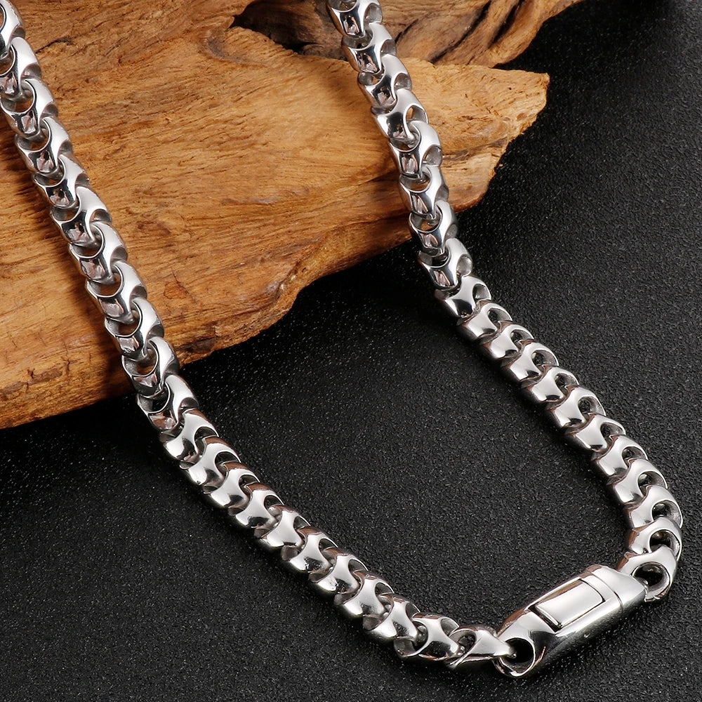 9MM Wide Curb Chain Man Necklace Polished Stainless Steel 50/60/70CM Long Men's Keel Chains Necklaces Choker Items