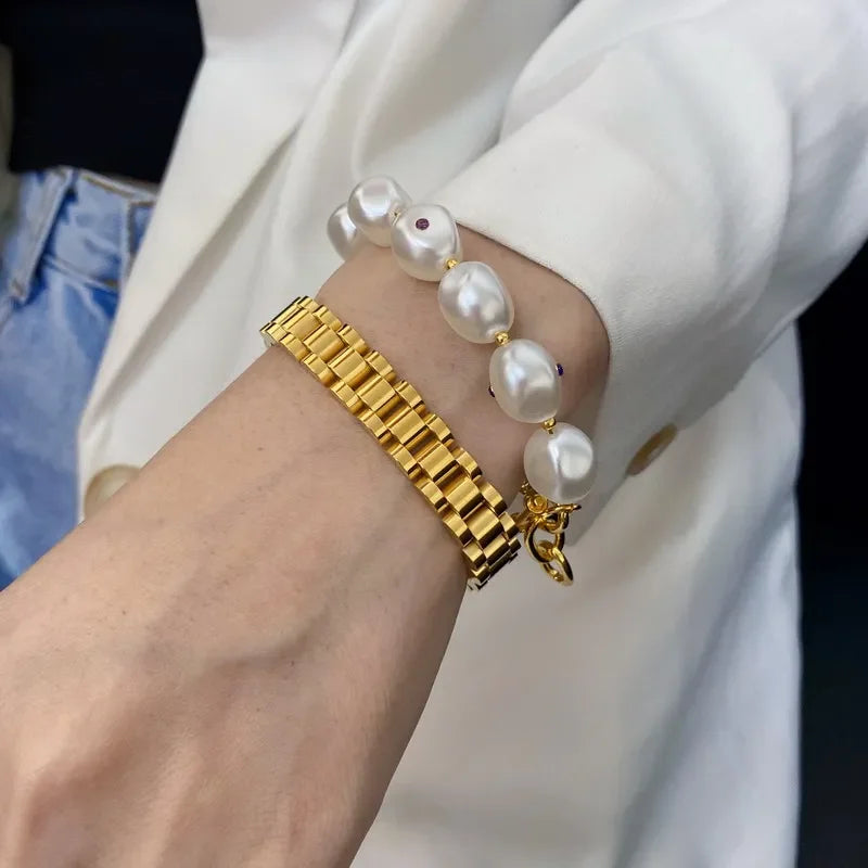 Gold Watchband Adjustable Chain Bracelet — Stainless Steel