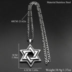 Jewish Star Of David Necklace For Men Women Stainless Steel Solomon Seal Hexagram Lucky Retro Gothic Pendant Chain Jewelry Gifts