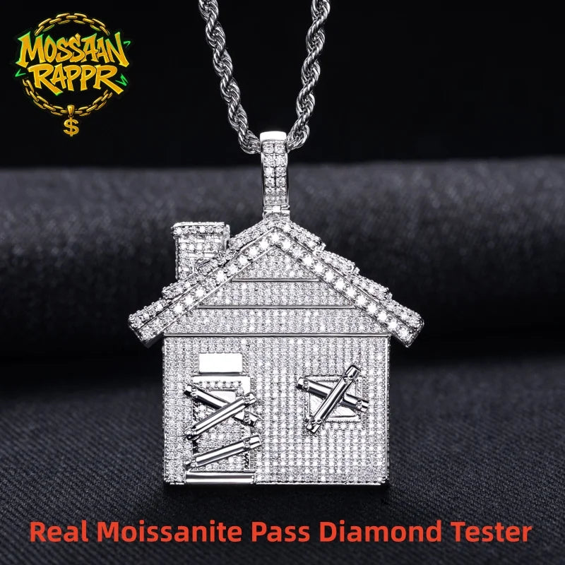 Iced Out House Pendant — 14K Gold