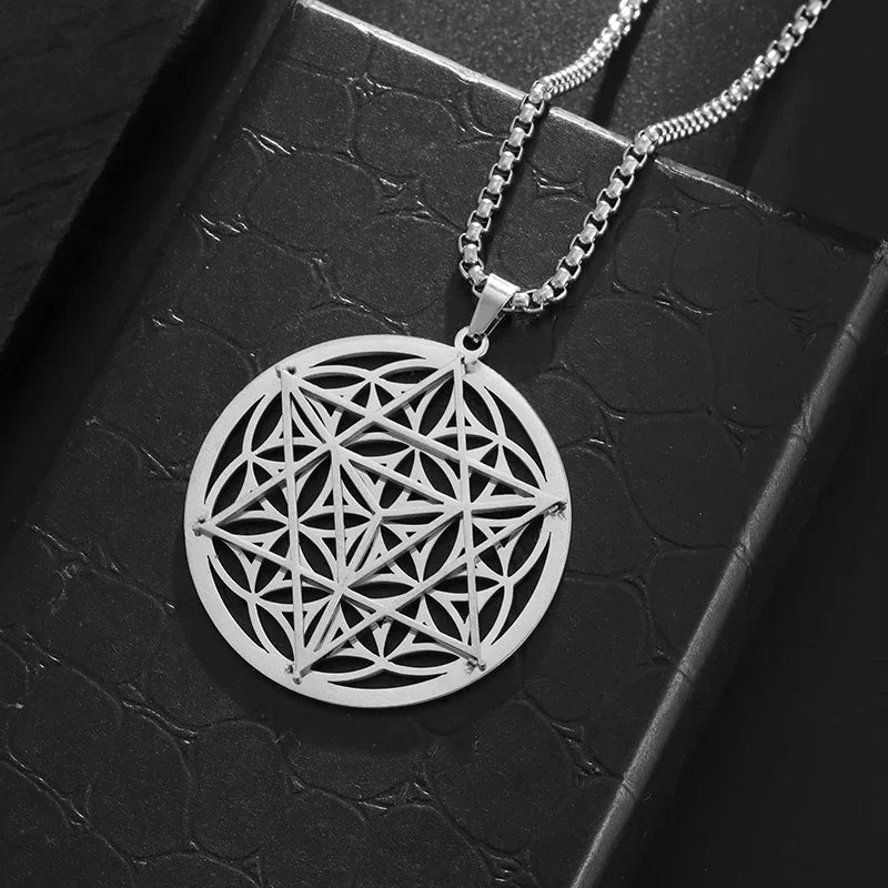 Stainless Steel Solomon Flower of Life Chakra Spirituality Necklace Archangel Sacred Geometry Metatron Pendant Jewelry Men Women