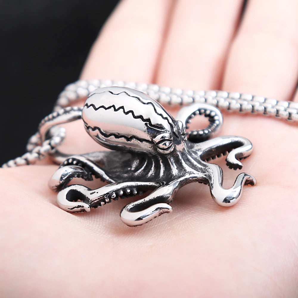 High Quality Punk Stainless Steel Big Octopus Pendant Necklace For Men Classic Deep Sea Animal Necklaces Fashion Jewelry Gifts