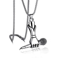 Silver Microphone Hand Pendant Necklace