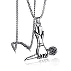 Silver Microphone Hand Pendant Necklace