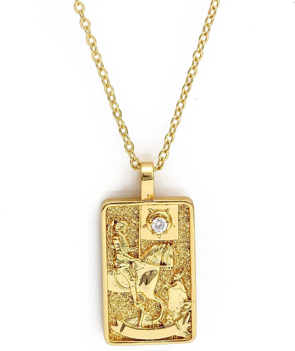 Double Sided Original Tarot Cards Necklace Tarot Moon Cigano Divination Zircon Necklace Wheel of Fortune Star Death