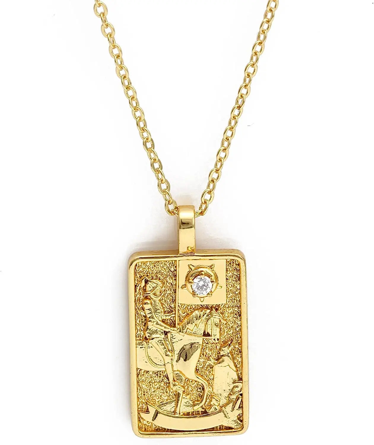 Double Sided Original Tarot Cards Necklace Tarot Moon Cigano Divination Zircon Necklace Wheel of Fortune Star Death