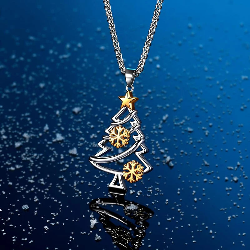 Hollow Christmas Tree Pendant Necklace, 16 Inch Chain