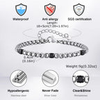 Fashion Simple Black Zircon Charm Bracelet for Men, Adjustable Waterproof Stainless Steel Chain Bracelets, Punk Stylish
